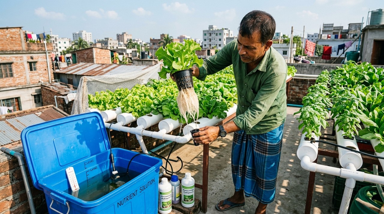 হাইড্রোপনিক ফসলের সুস্থ সাদা শিকড় অঞ্চল নিয়মিত পরীক্ষা