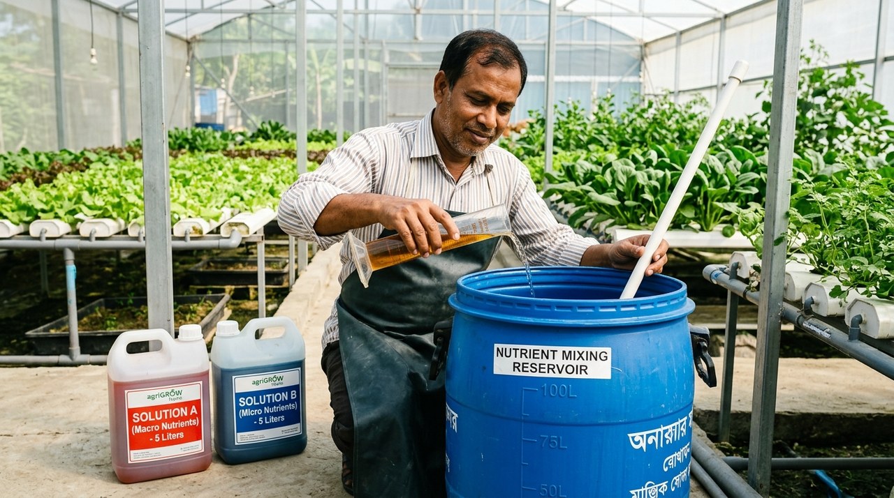 চিত্র ৩.০৮-খ: আলো-অভেদ্য স্টক ট্যাংক এ-তে চিলেটেড আয়রন সংরক্ষণ ও প্রস্তুতি